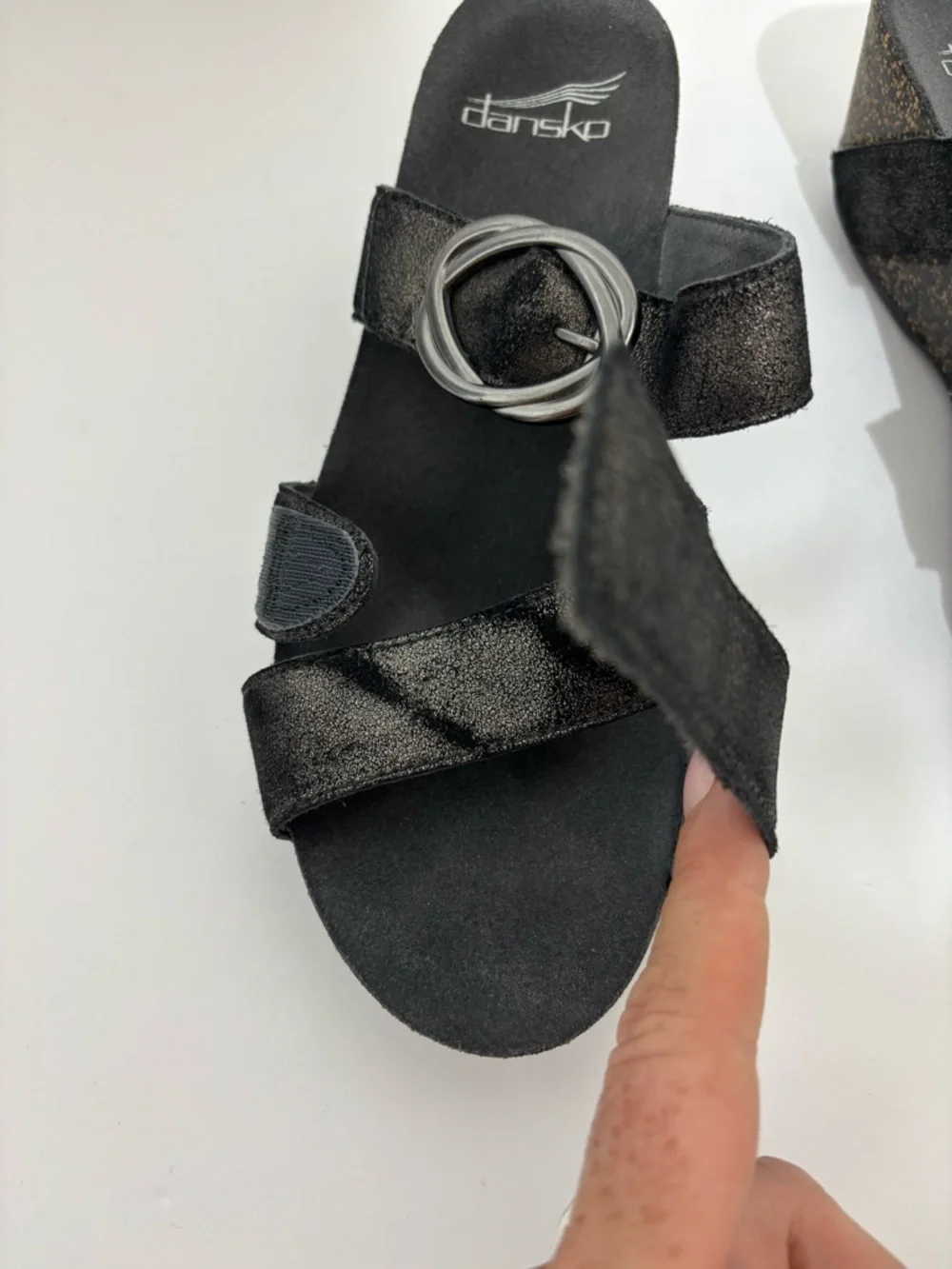 Dansko Susie Black Shimmer Leather Wedge Sandals Size EU 37 US 6.5-7 Comfort